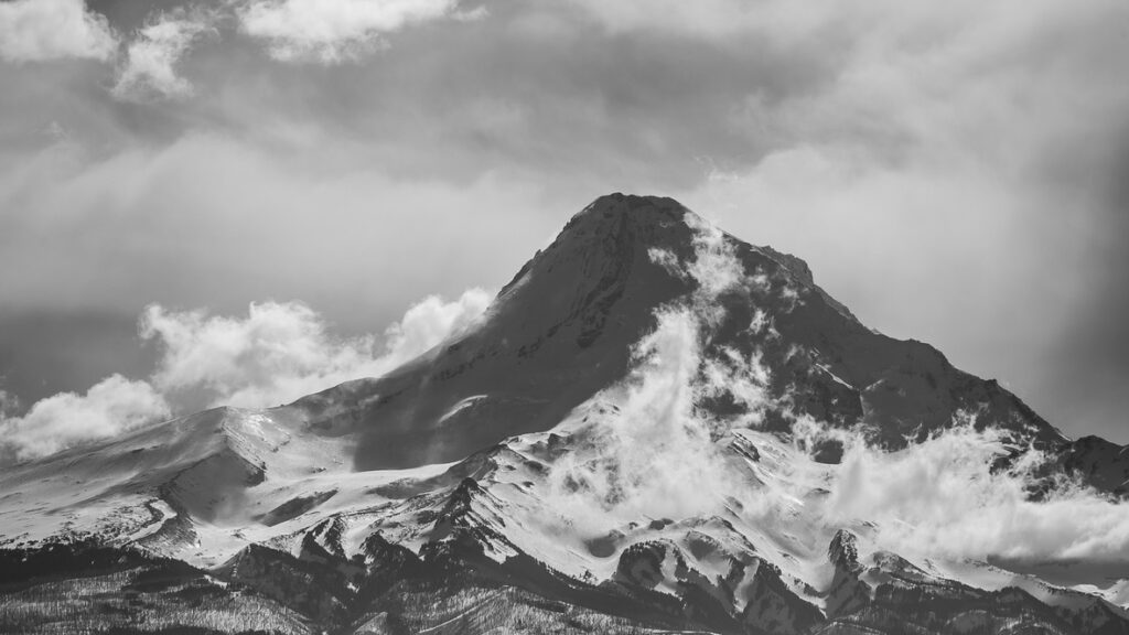 Black and White photo of Mt Hood