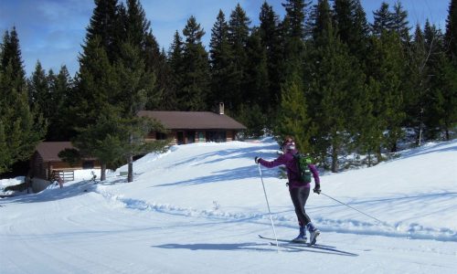 Nordic Skier on our Cross Country Ski/ Snowshoeing Trails- Cooper Spur Amenities