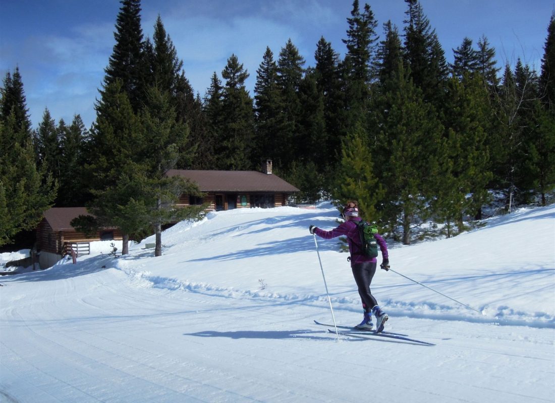 Nordic Skier on our Cross Country Ski/ Snowshoeing Trails- Cooper Spur Amenities